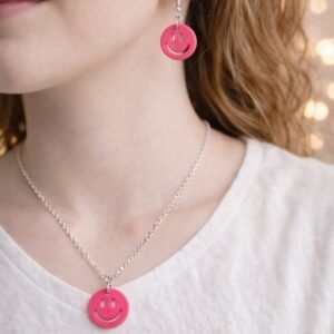 Image of Pink Smiley Jewellery set | Smiley Earrings and Necklaces